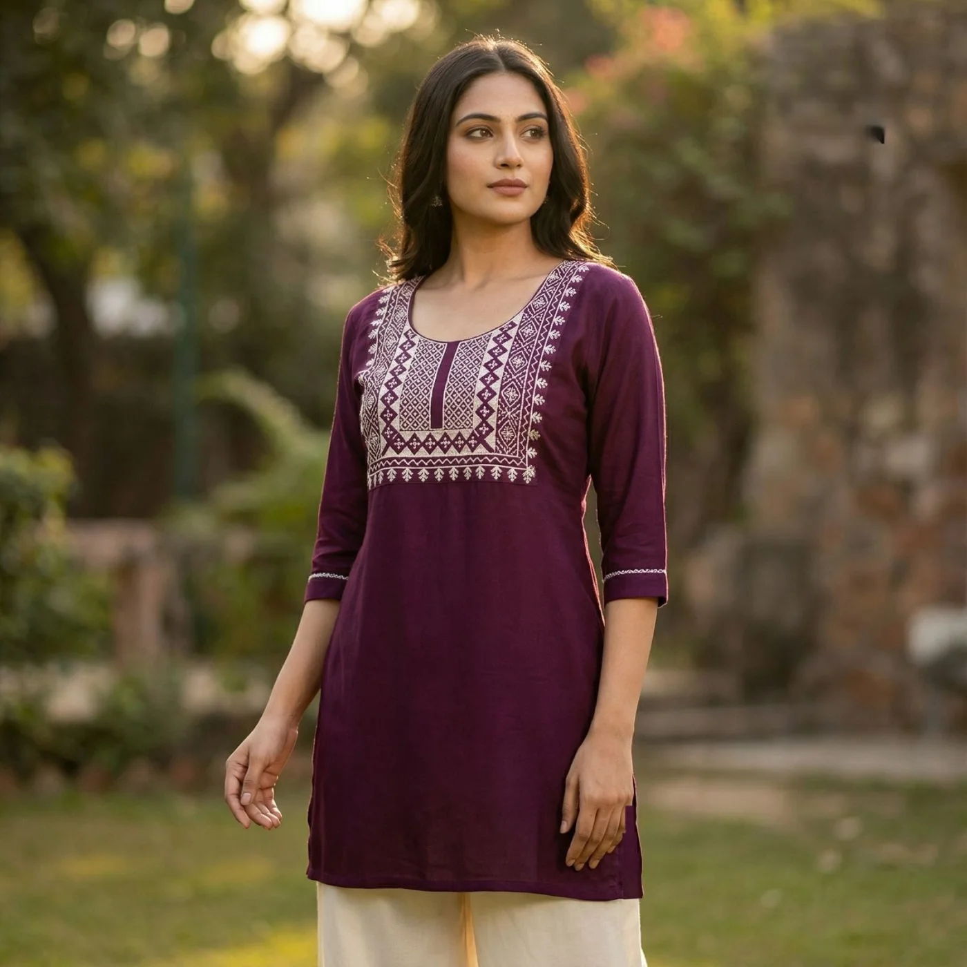 Black Rayon Thread Work Kurti